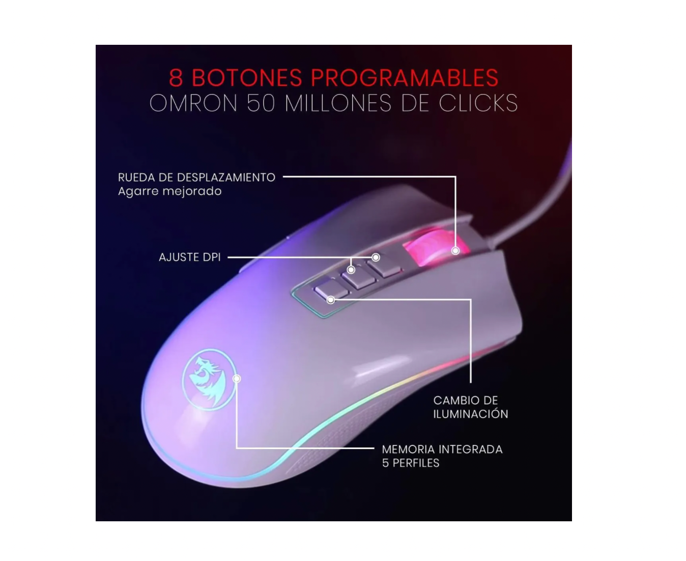 Mouse Gamer Redragon Cobra Chroma RGB White M711 10.000DPI Mouse Gamer Redragon Cobra Chroma RGB White M711 10.000DPI